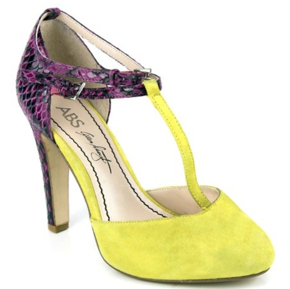 Allen Schwartz Citron Raspberry Deco Suede and Snakeskin Heels Size 9.5 - Picture 16 of 16